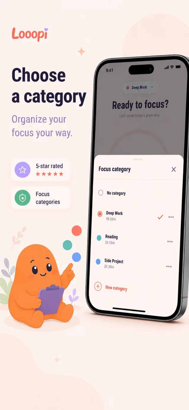 Picking a focus category like Deep Work, Reading, or Side Project